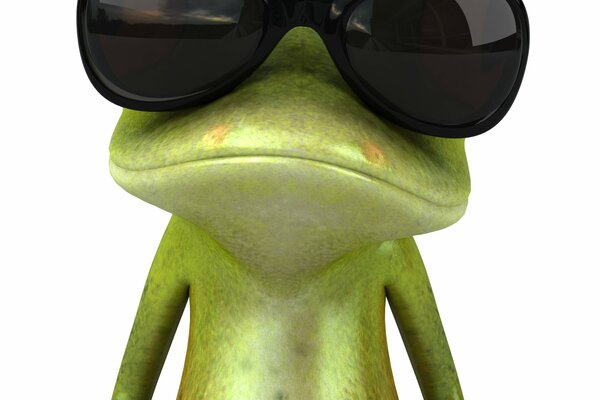 Cool green frog with glasses