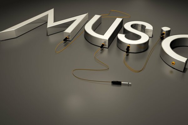 Letras de metal con cables que sobresalen con auriculares