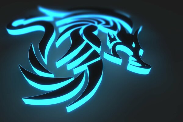 Grafik. Schwarzer und türkisfarbener Neon-Drache