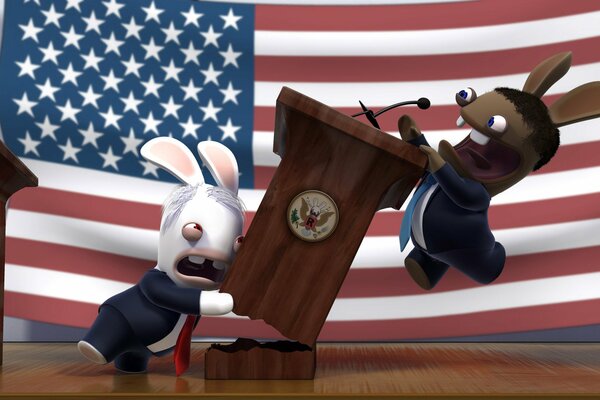 Rabbit McCain and rabbit Obama have a fight