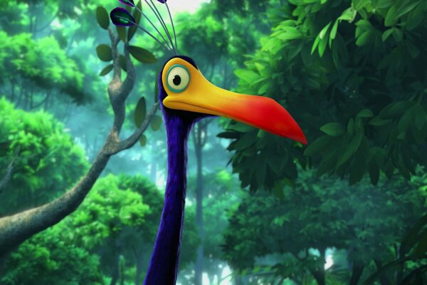 A bird from a cartoon with a big beak