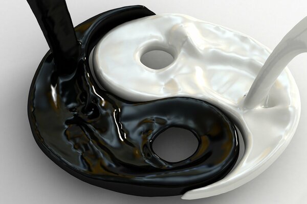 Liquid sign of yin and yang in a plate