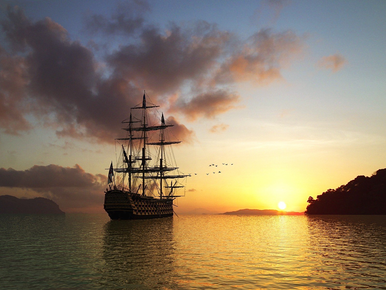 le navire de l eau coucher de soleil