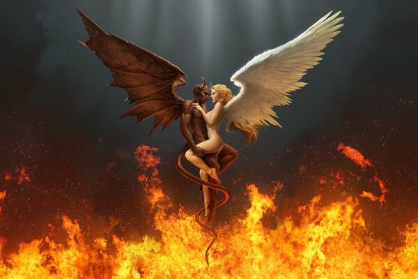 Ángel y demonio se funden en lenguas de fuego