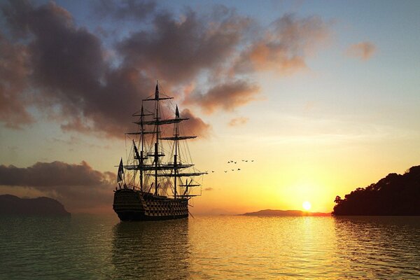 El barco se va al atardecer