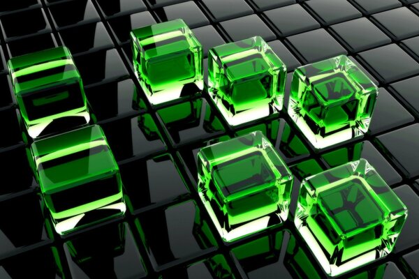 Verts cubes sur un fond noir