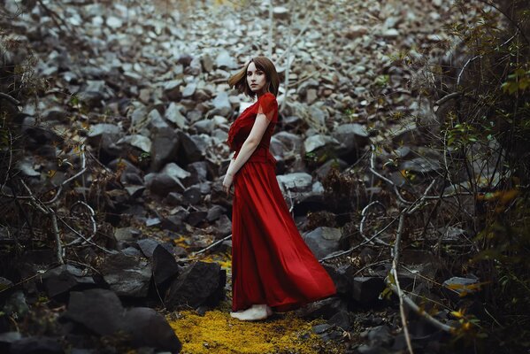 The girl in red in the forest