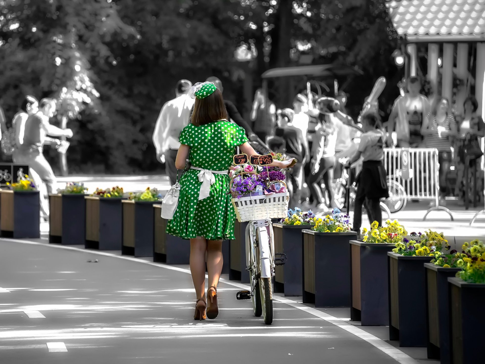 fiore fata ragazza bicicletta fiori prezzi vestito pois