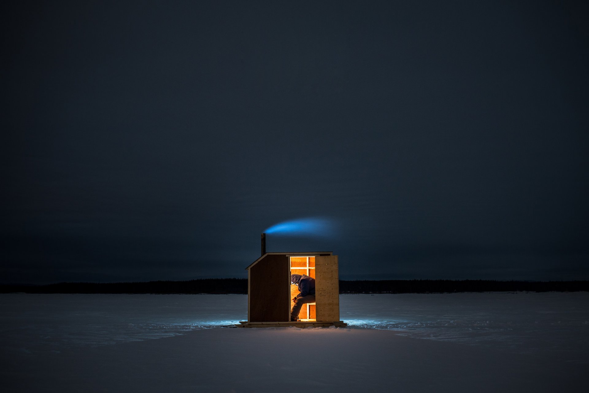 men fishing smoke next lake light horizon mountain sky night