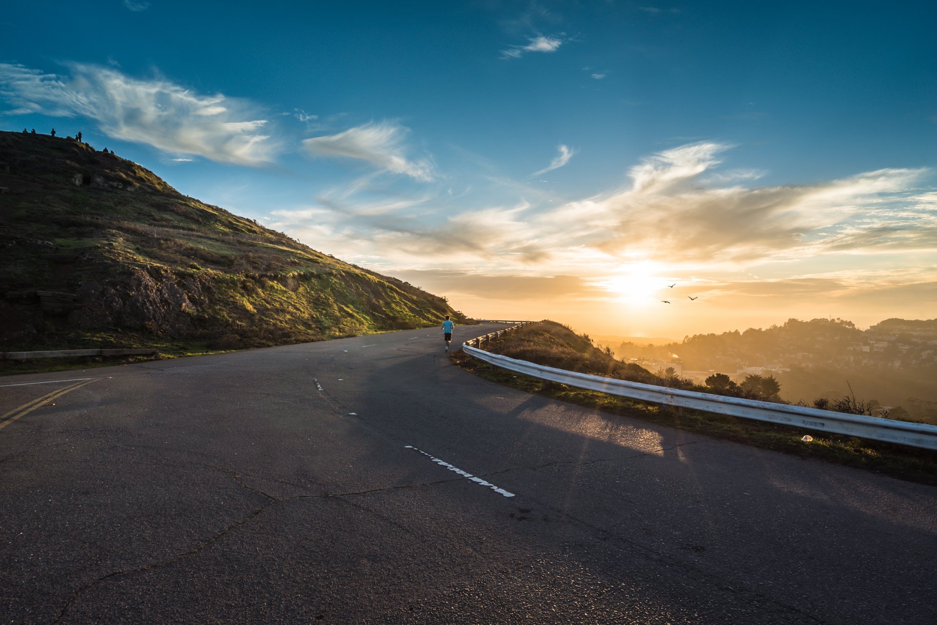 running runner athlete morning dawn road mountain sun jogging