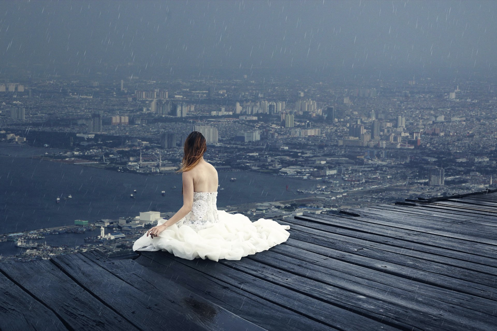 ky land art girl town views height drops rain