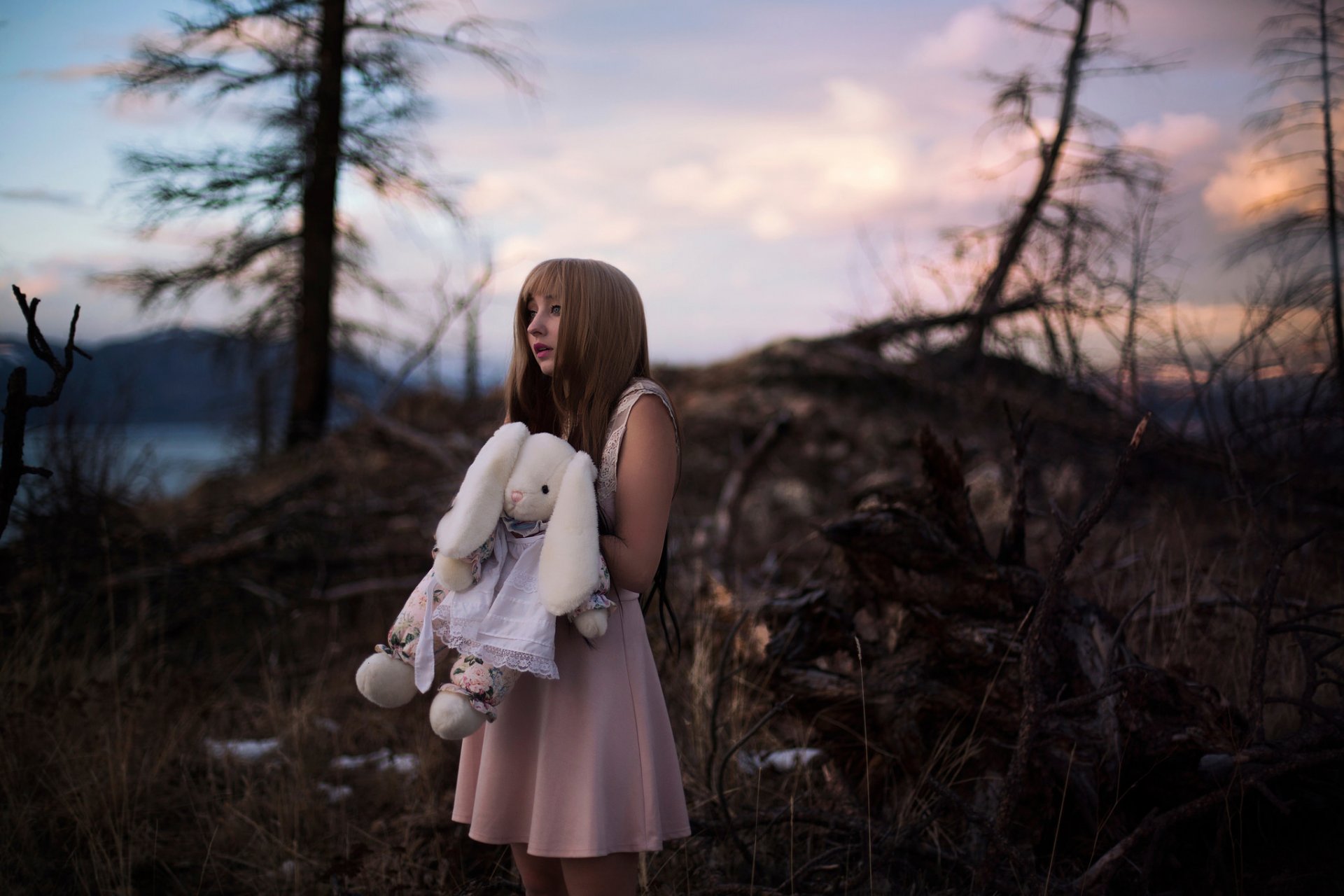 lichon jeune fille jouets vêtements forêt