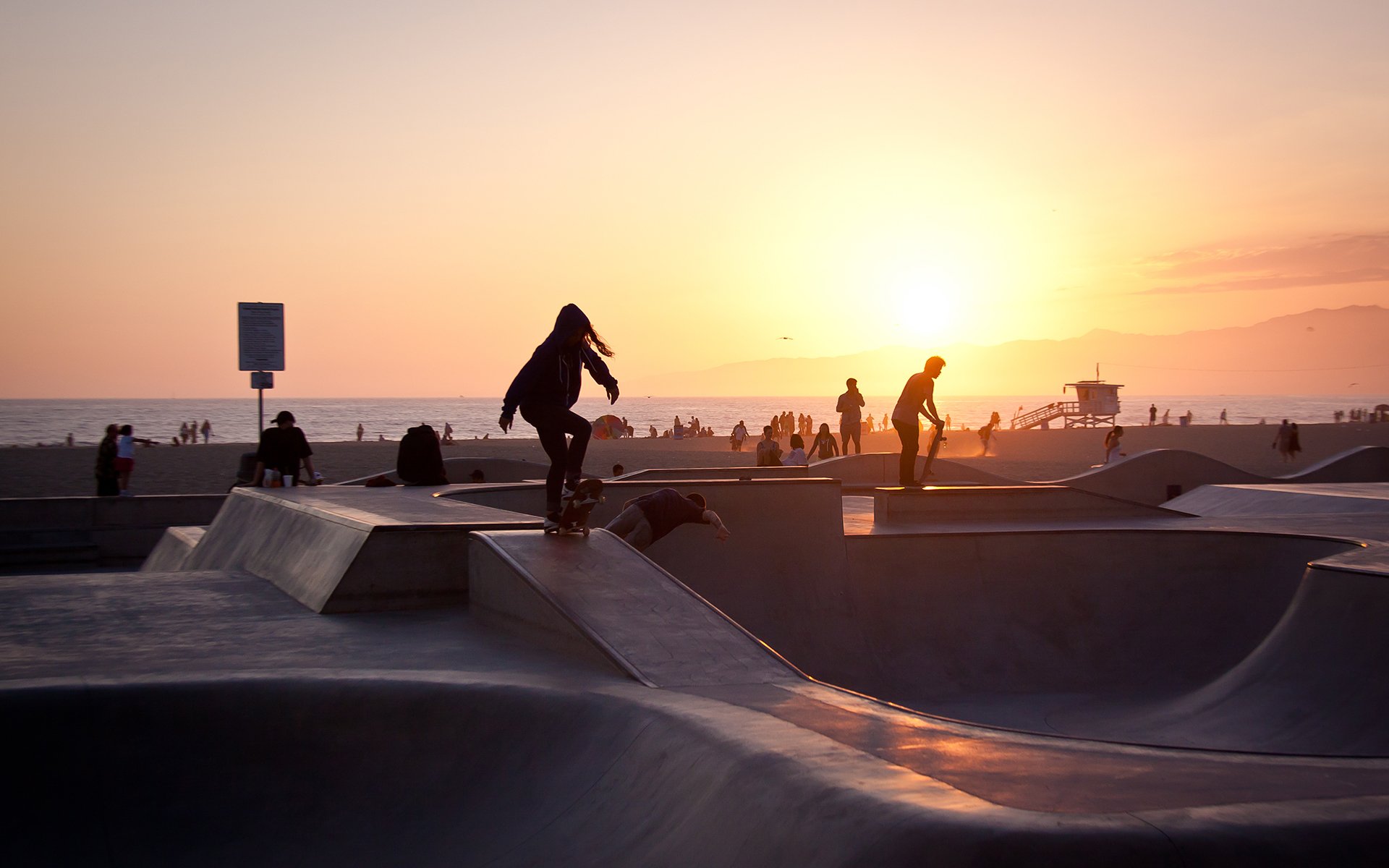 skater venice beach sommer sonnenuntergang la los angeles kalifornien usa