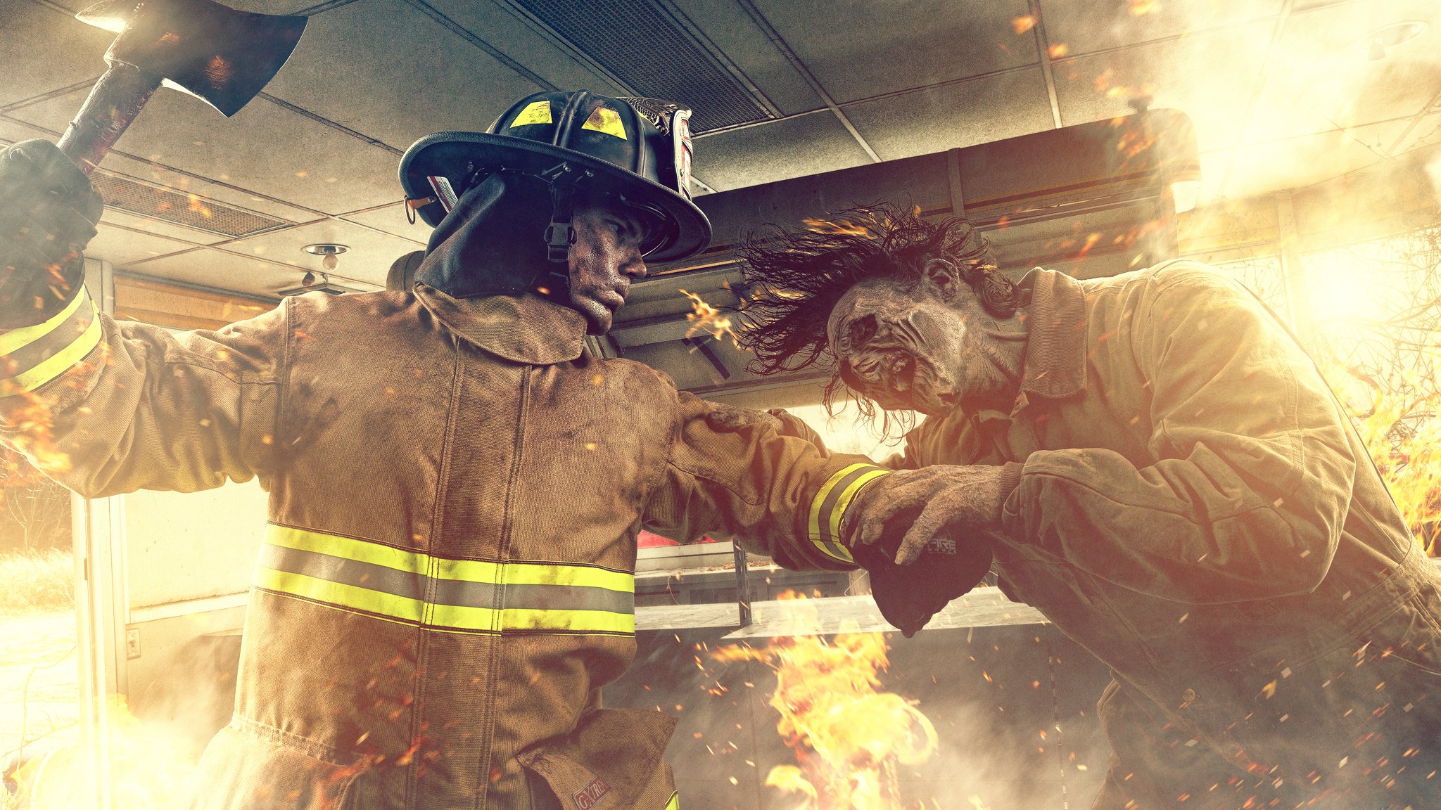 zombie vs firefighter fire fire fight