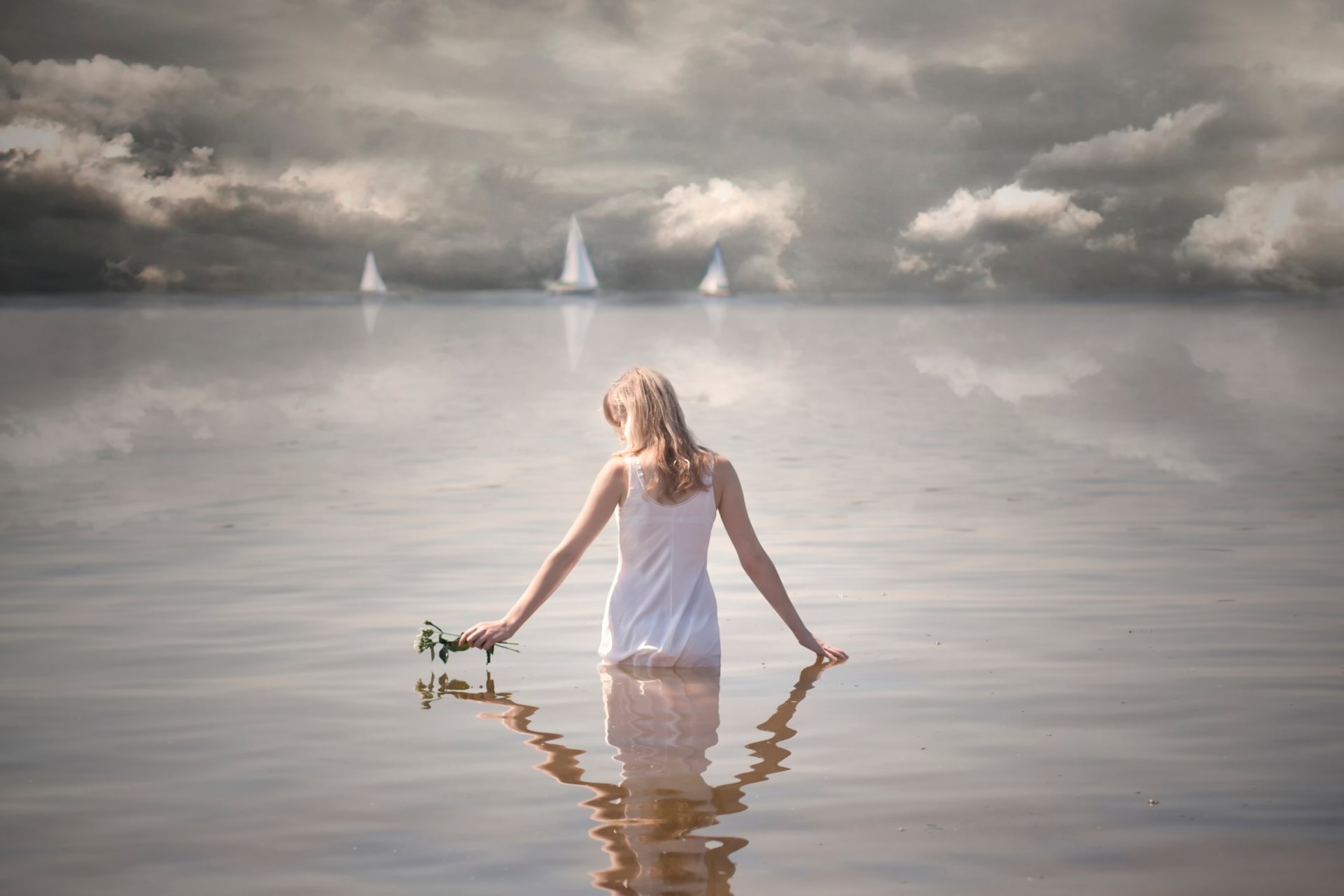 girl in water sail flower