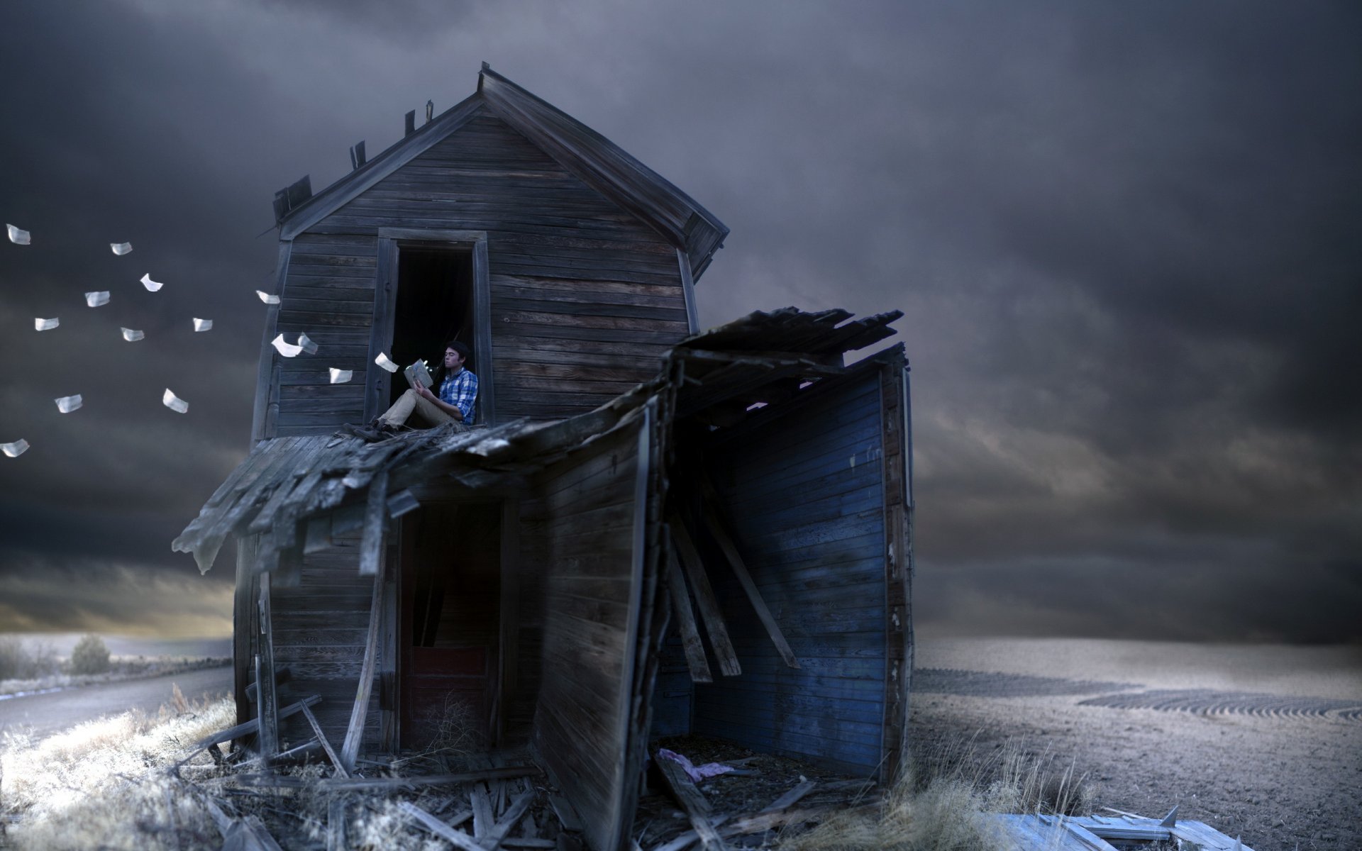 clouds cold old house modeling selfportrait