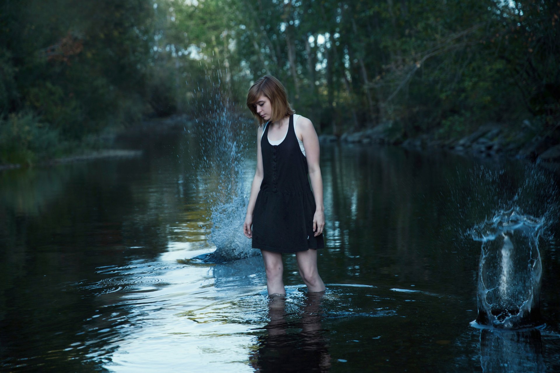 apathy girl in water splash spray