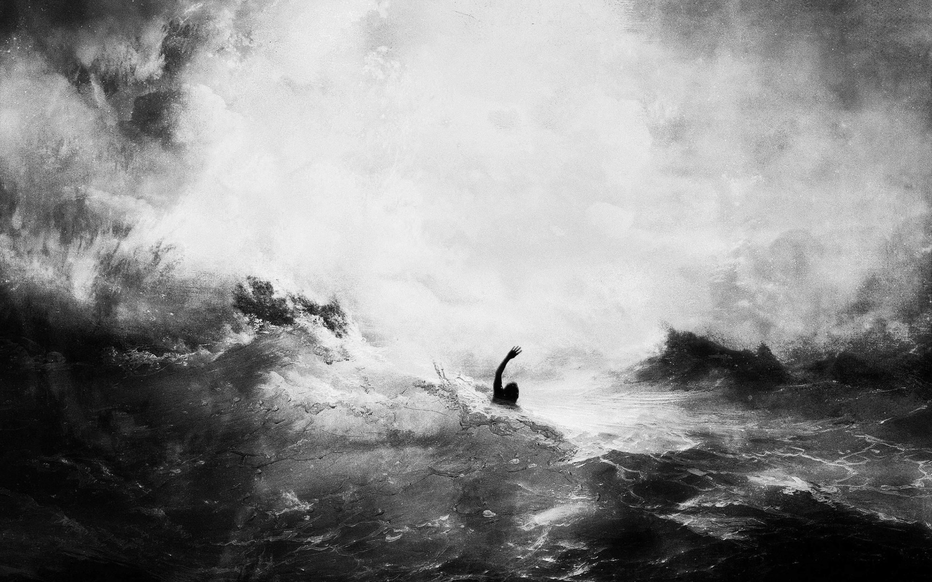 la mer les vagues l homme en noir et blanc