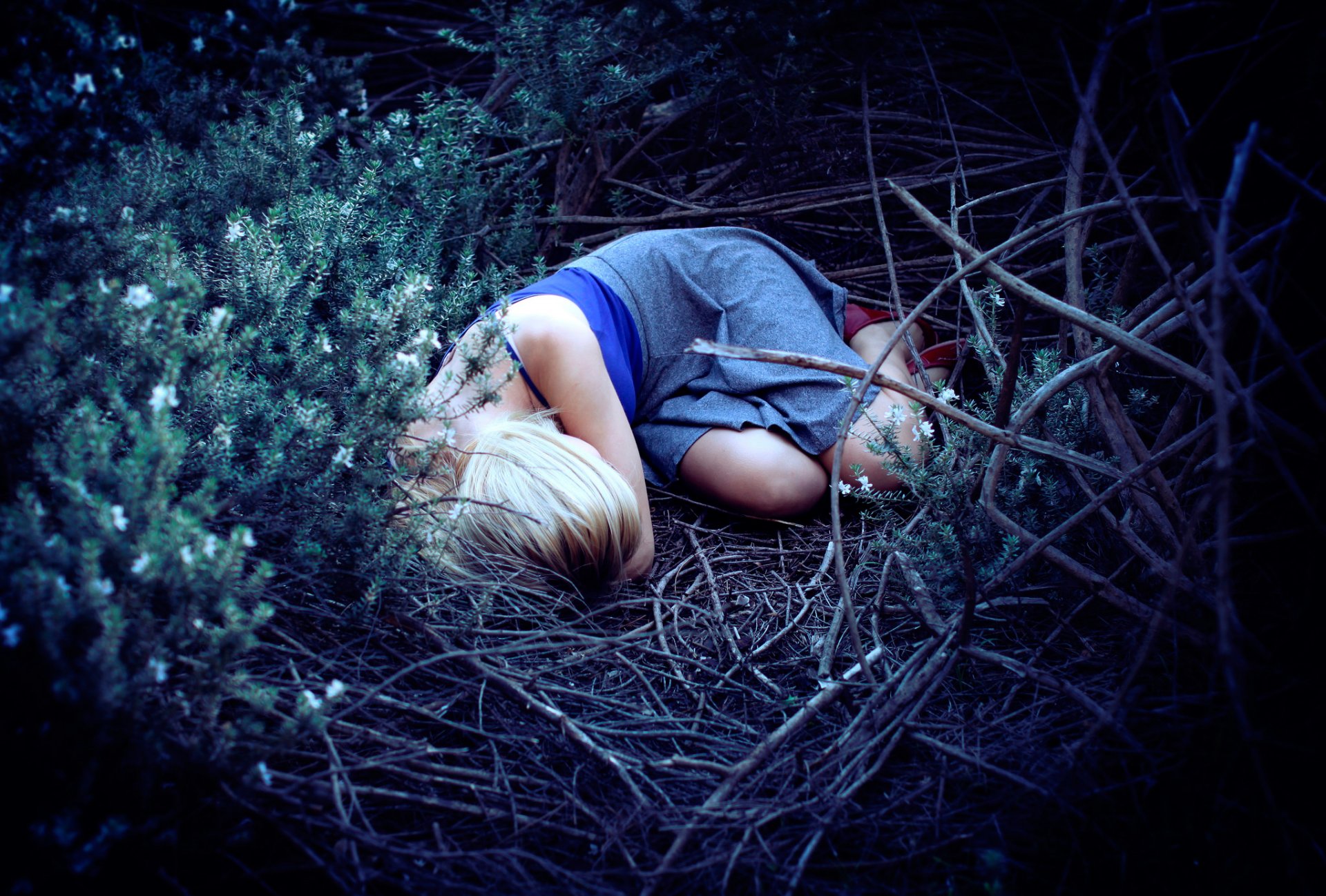 girl forest sleeping sport