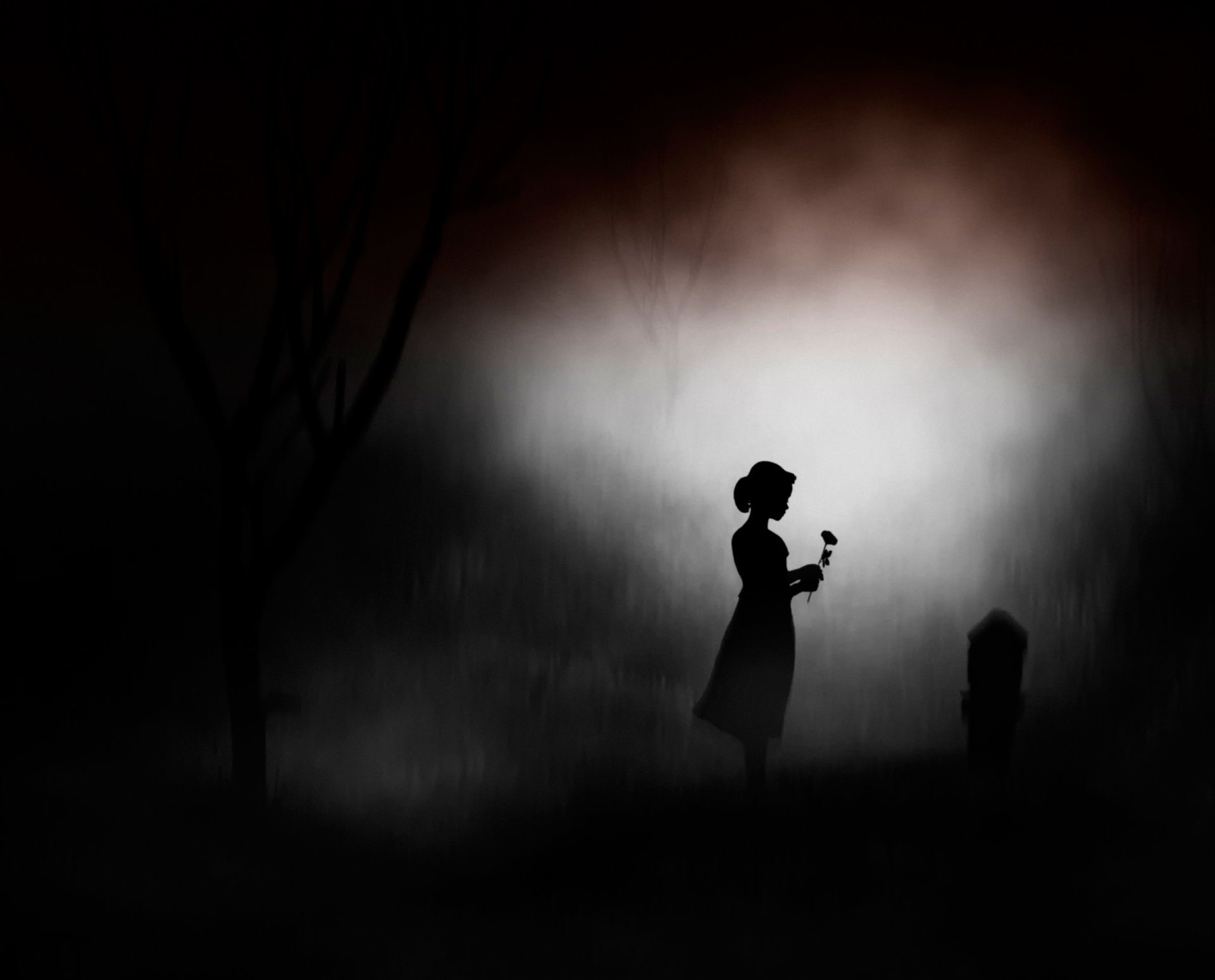 night girl tombstone silhouette flower memory