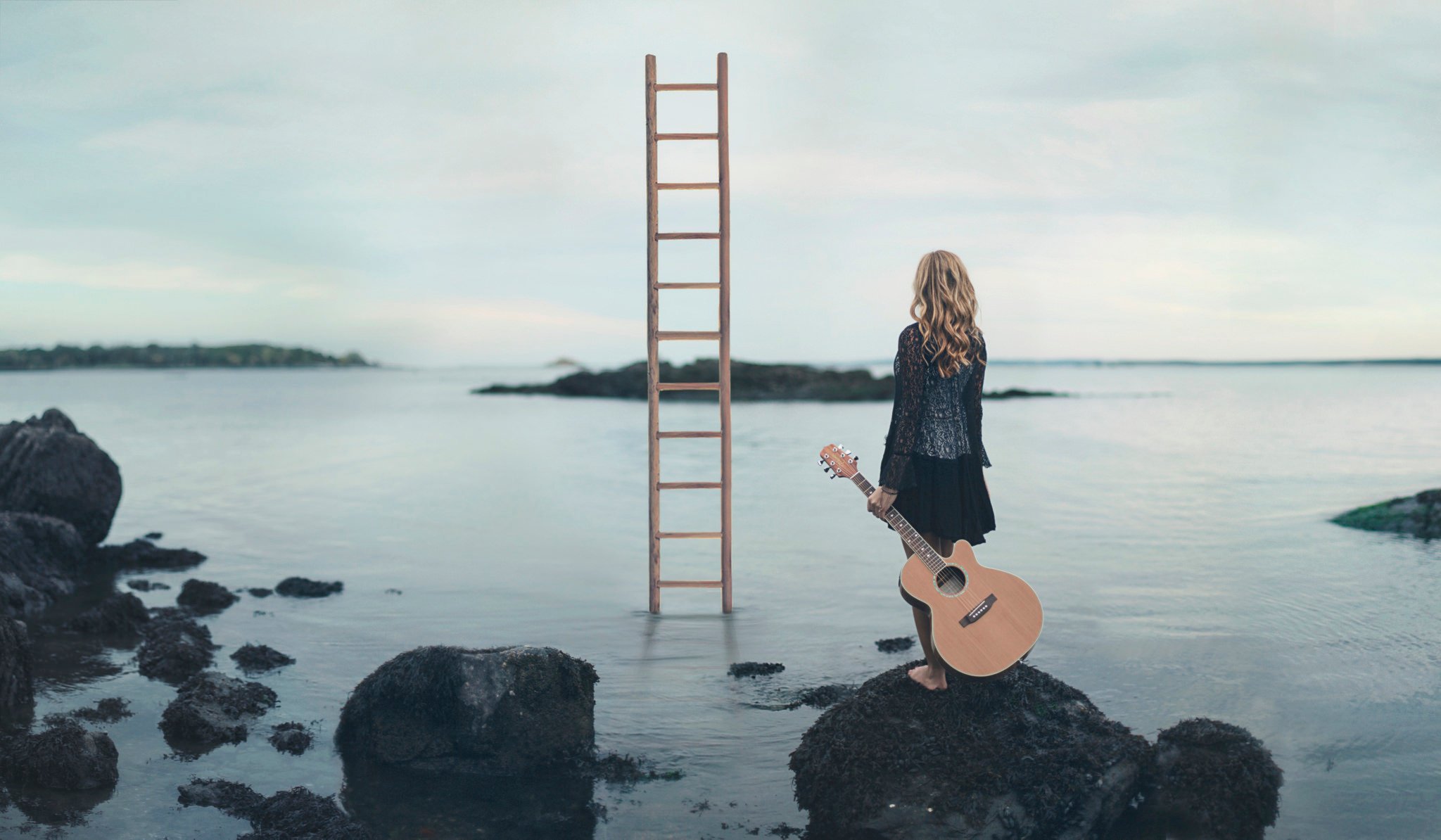 fluchtwege mädchen gitarre steine ufer treppe