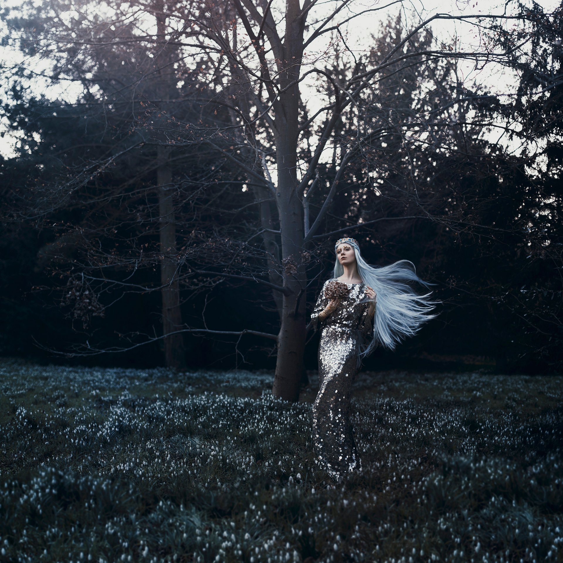 l éveil du printemps la jeune fille la forêt les perce-neige printemps robe