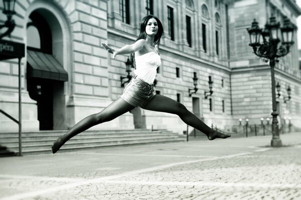 Sexy jump of a girl in a dance