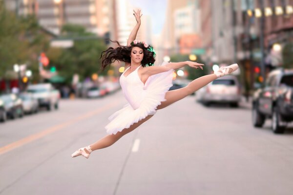 Ballerina makes a jump on the street