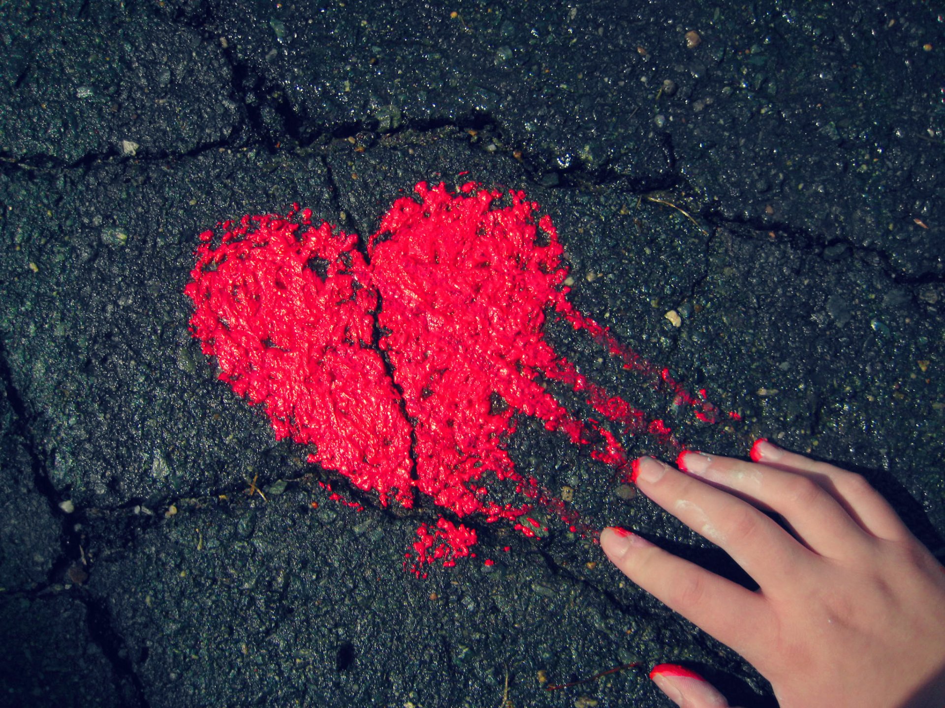 background asphalt red paint heart hand