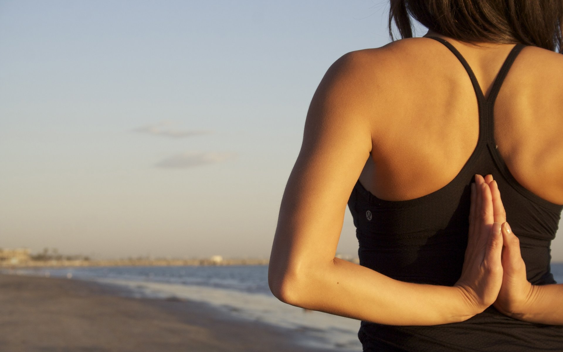 ummer sea beach sand waves morning girl pose yoga