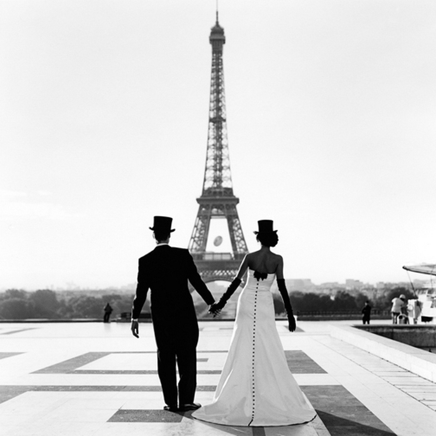 fondos de pantalla novia novio parís b / w