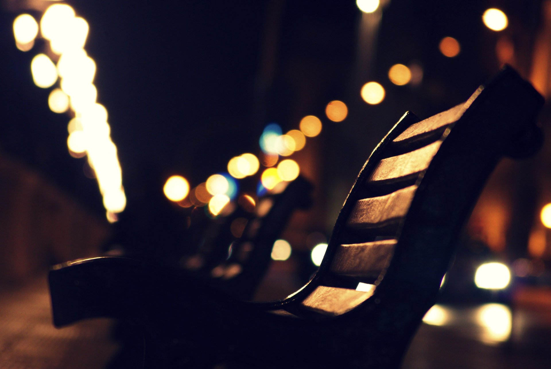 night town lights benches shops photo background wallpaper