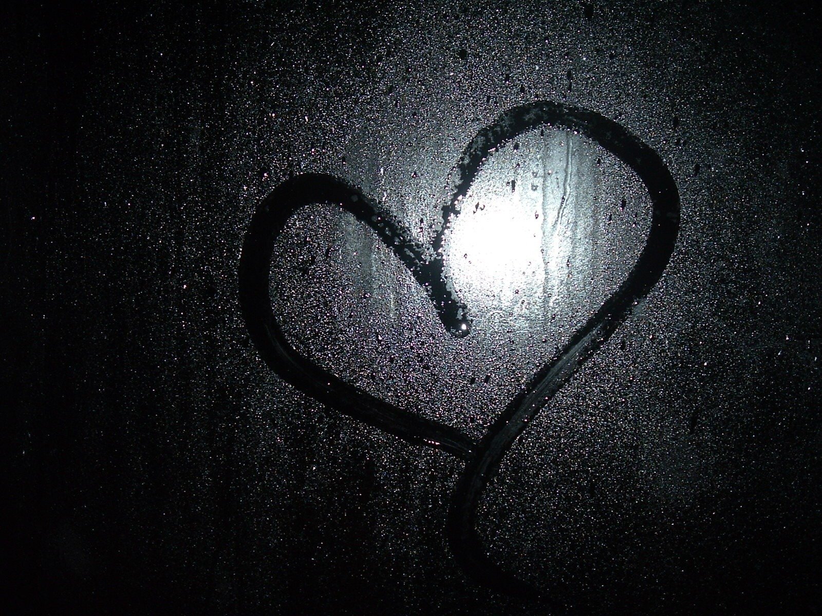 glass drops rain love heart dark wallpaper black