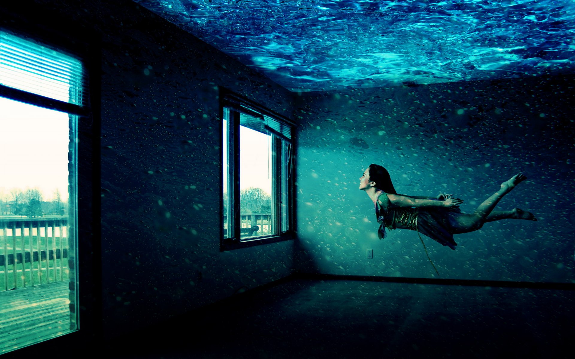 under water room window girl