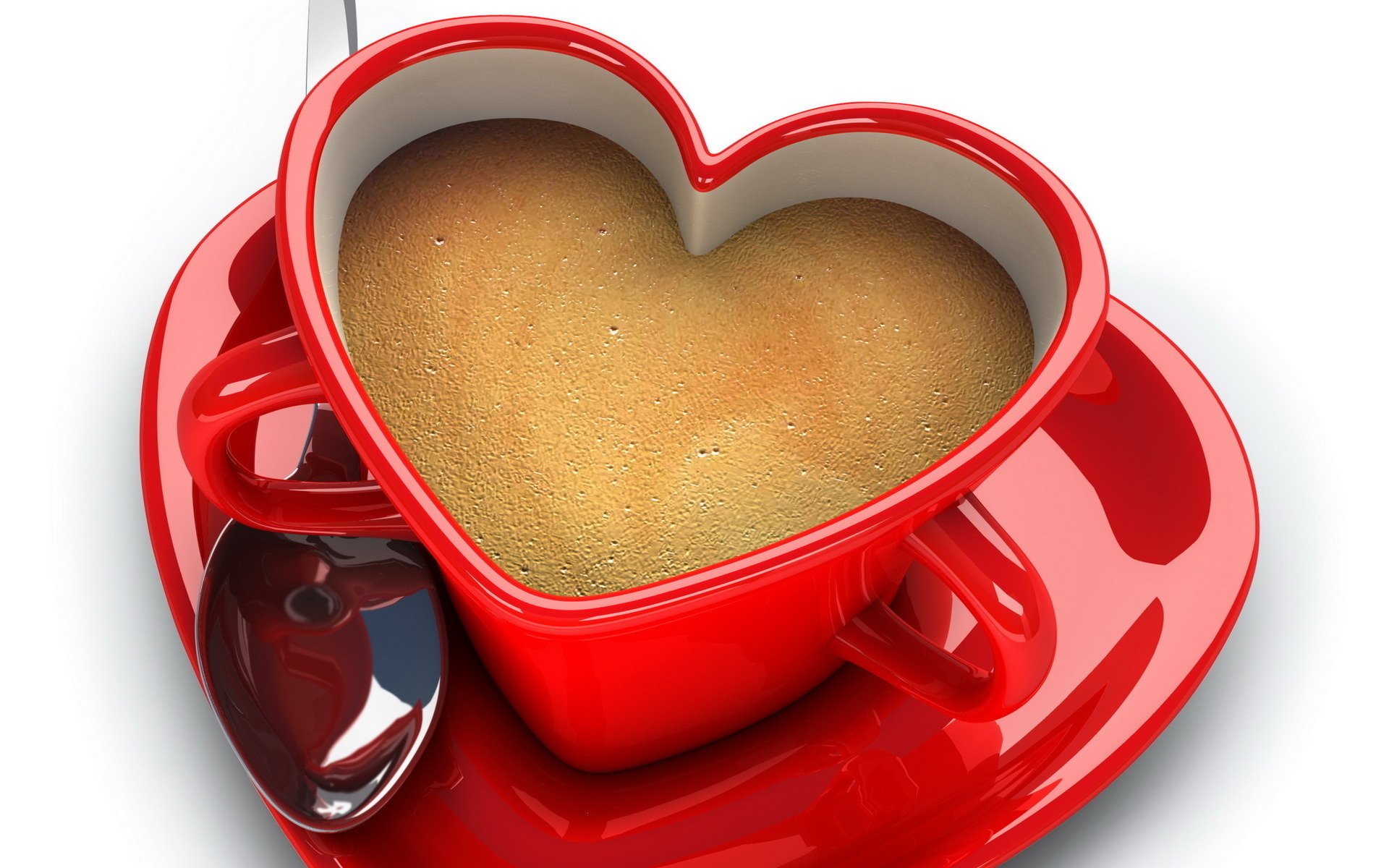 humeur tasse en forme de coeur tasse coeur rouge café assiette cuillère vaisselle fond blanc