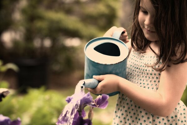 A girl in a dress with fresh water