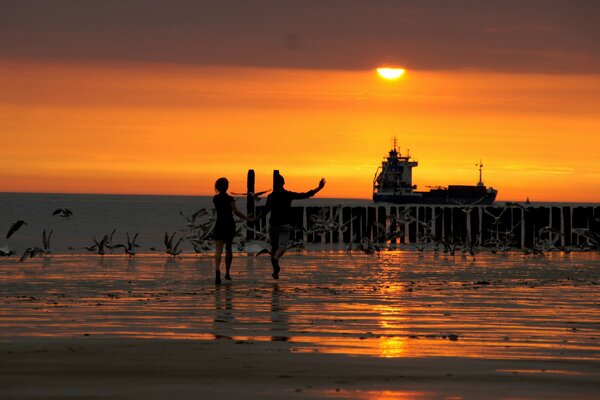 Wonderful sunset, beach and waves