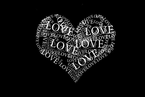 Black and white heart with the words love