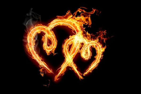 Two fiery hearts blaze in the darkness