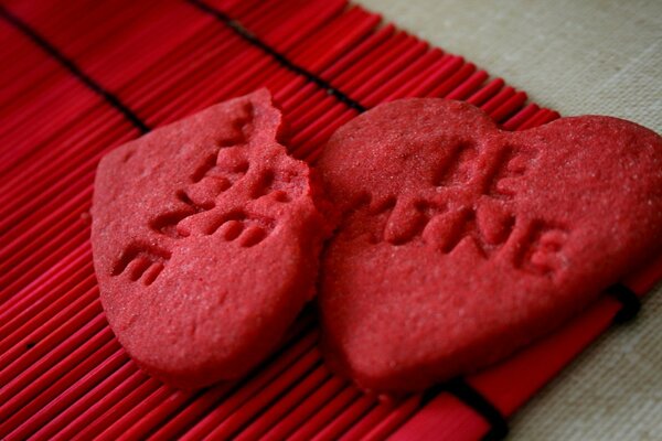 Red hearts on a red mat