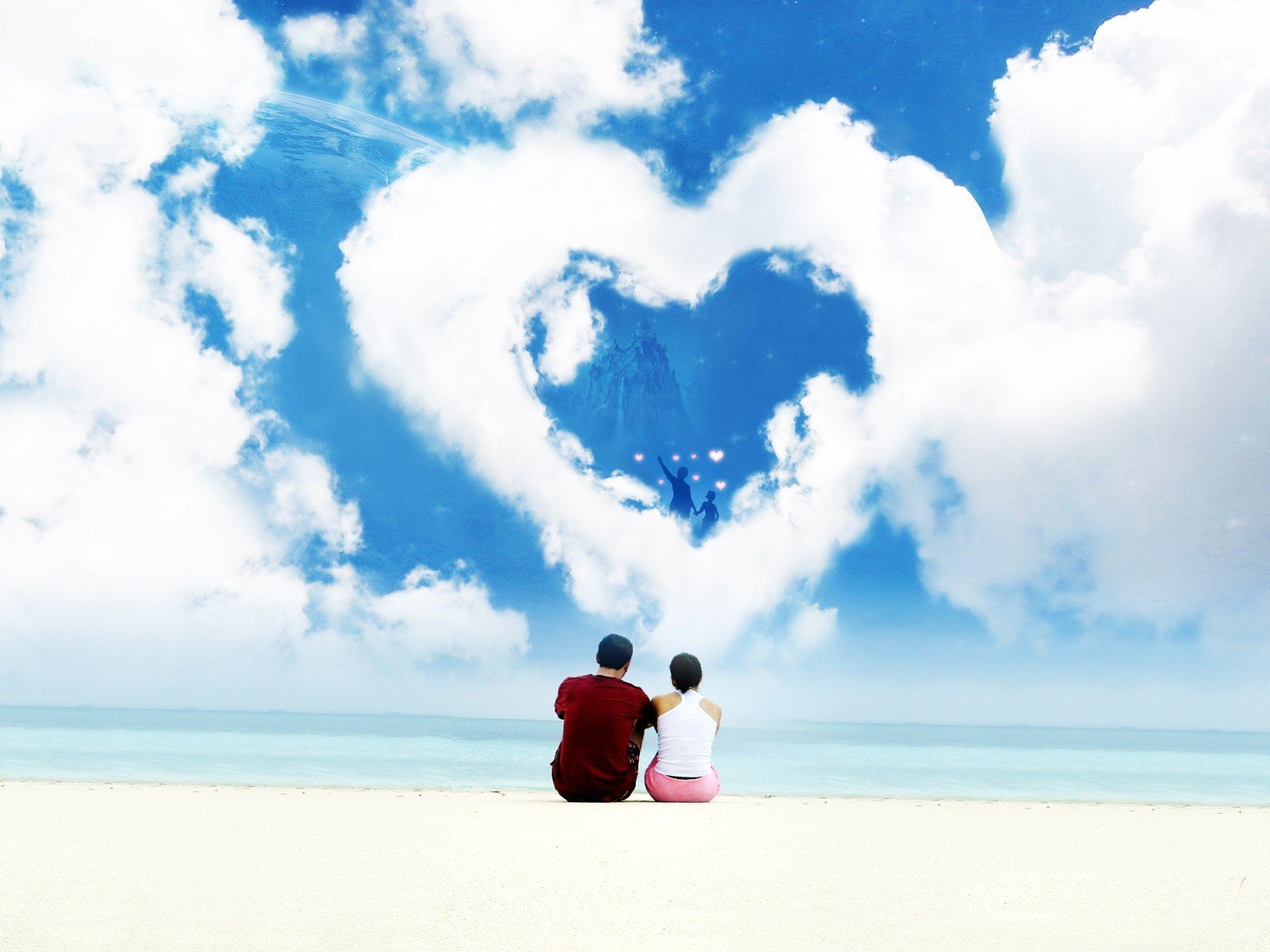 nubes corazón amor pareja