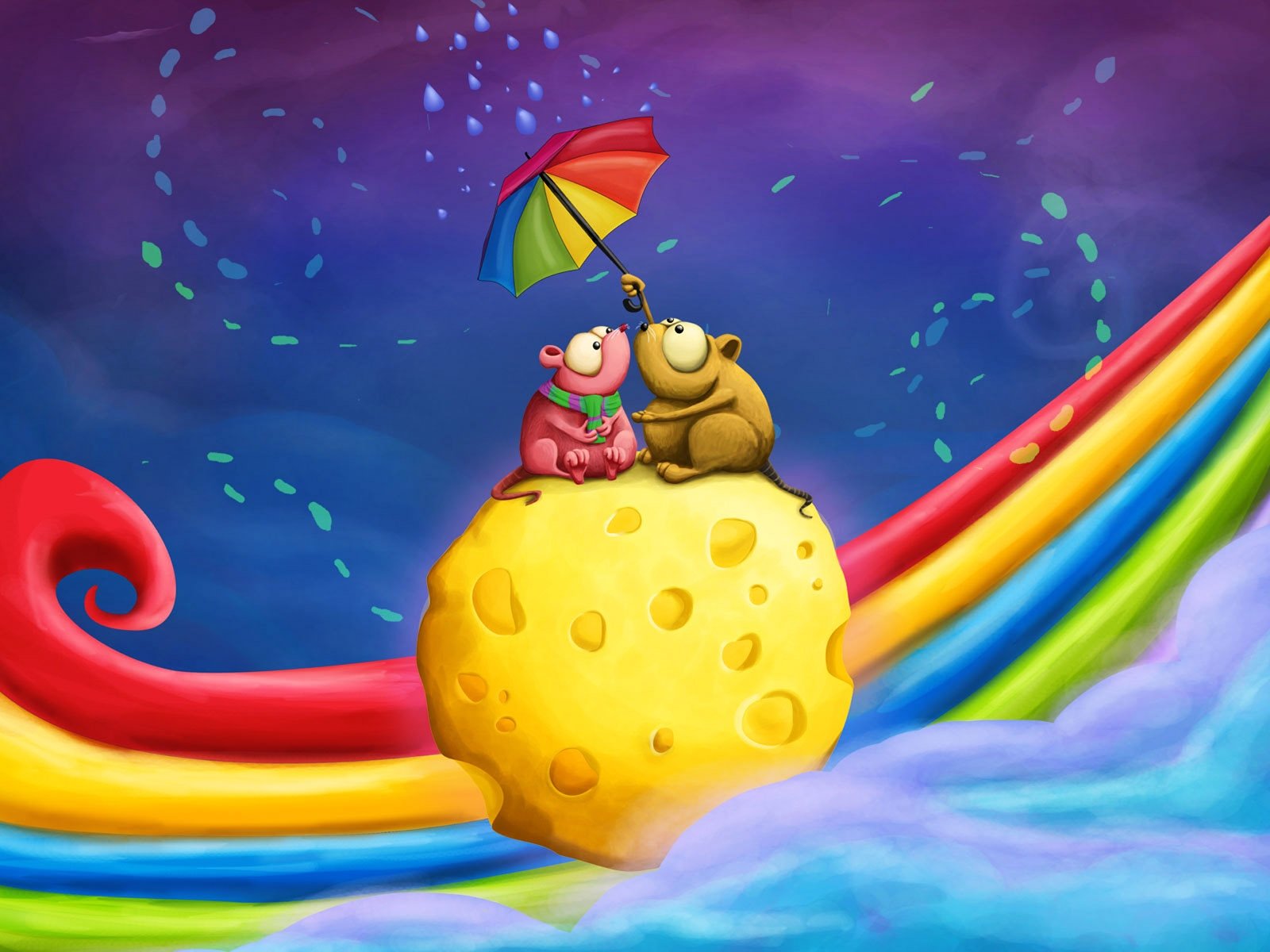 rainbow two the pair mouse umbrella cheese date