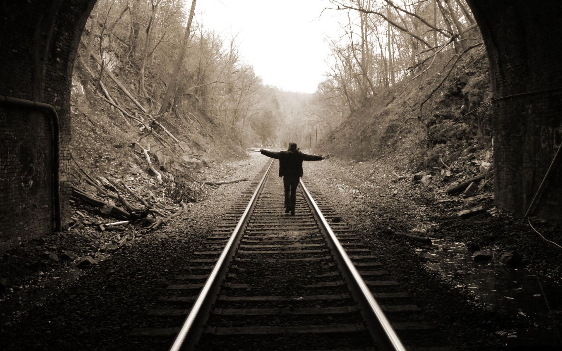 railway tunnel rails girl