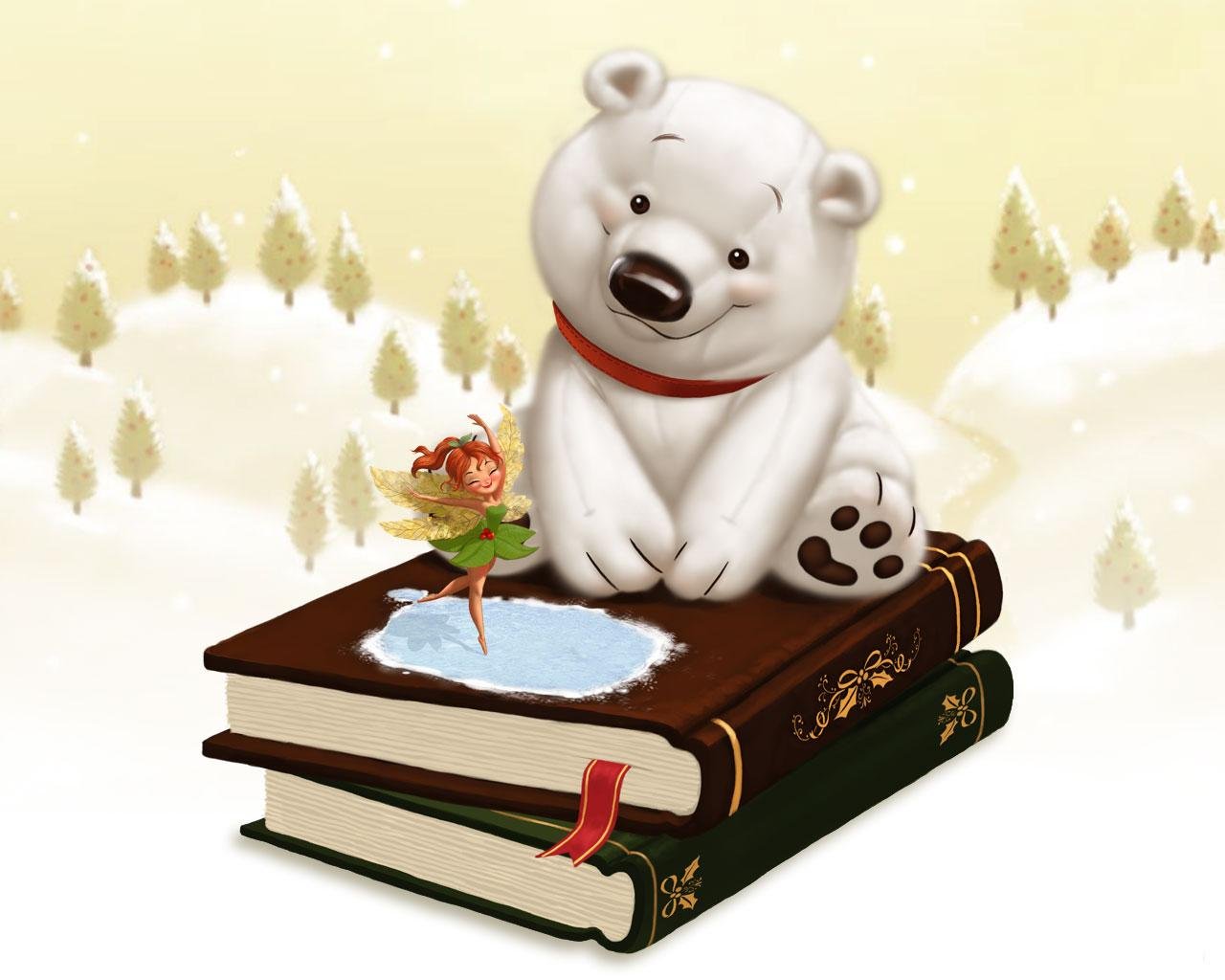 childhood tale book. white bear fairy winter snow gift