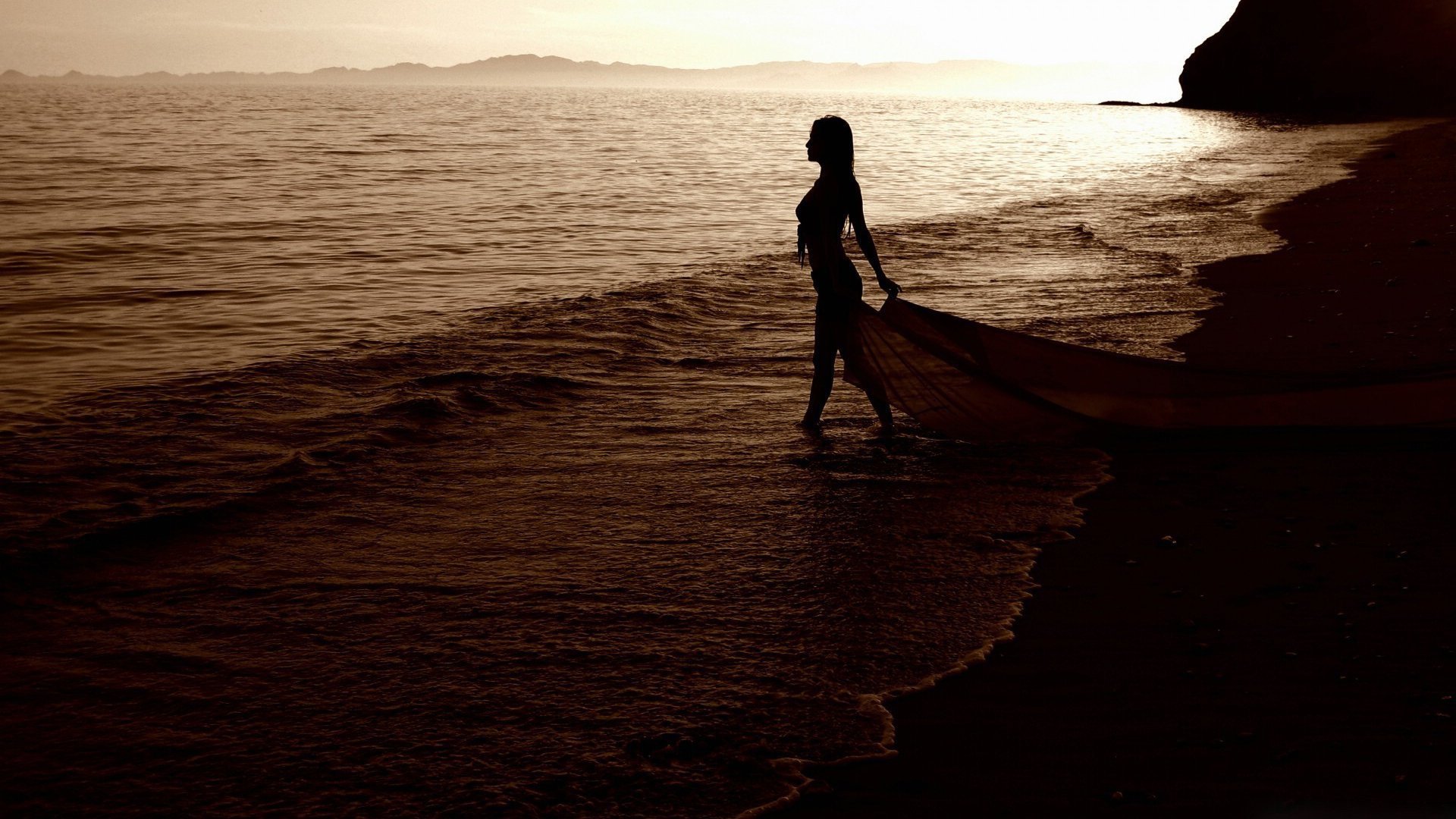 moore playa tarde muchacha verano ondas