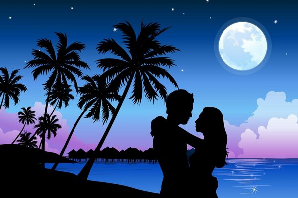 Lovers are standing in the moonlight