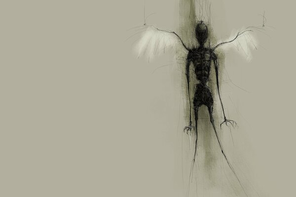 Drawing with strokes of an angel s skeleton