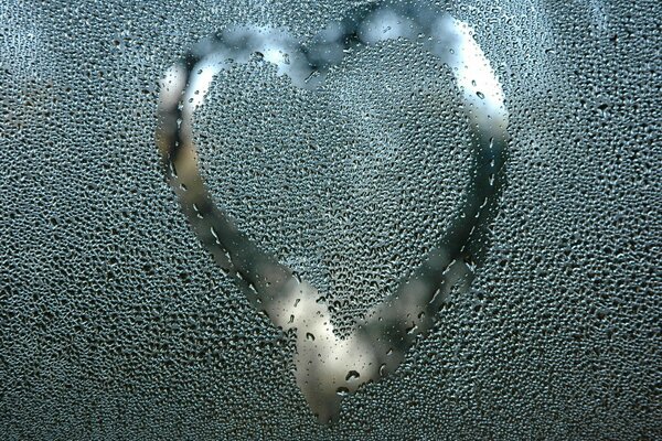 The shape of a heart on a wet window