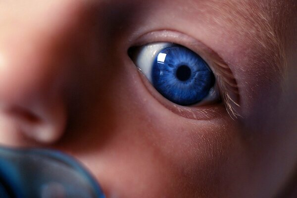 A baby with adorable sky-blue eyes