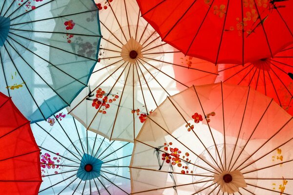 Background of large Chinese umbrellas